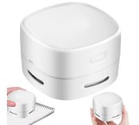 SPORWAY Mini aspirateur rechargeable par USB, puissant, rotatif à 360°, portable, sans fil, avec câble de charge et brosses, pour bureau, voiture, voyage, école (blanc)