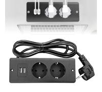 SPORWAY Multiprise de Bureau encastrable, Double Prise, avec 2 Ports USB et câble de 1,5 m, idéale pour Les Tables, Les Plans de Travail et Les Tables de conférence.
