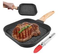 SPORWAY Poêle à griller 18 x 18 cm, en fonte d'aluminium, rectangulaire, avec poignée amovible, anti-adhésive, pour tous les types de feux, four et lave-vaisselle