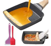 SPORWAY Poele Omelette Japonaise, Tamagoyaki Poêle Rectangulaire, Poele Rectangulaire Japonaise, Revêtement antiadhésif Poêle à Omelette avec Spatule en Silicone et Pinceau à Huile (Noir)