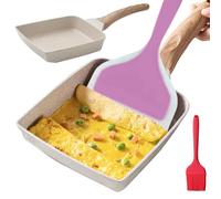 SPORWAY Poele Omelette Japonaise, Tamagoyaki Poêle Rectangulaire, Poele Rectangulaire Japonaise, Revêtement antiadhésif Poêle à Omelette avec Spatule en Silicone et Pinceau à Huile (Beige)