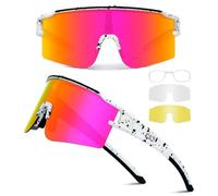 SPOSUNE Lunettes de cyclisme polarisées avec 3 verres, lunettes de soleil de sport TR90 pour homme et femme, lunettes de soleil de baseball, Verres WB et roses, 14.5 x 5.5 cm