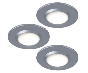 Spot à encastrer IP44 pour salle de bain Spot à encastrer Plafonnier chromé rond, alu mat, LED 3W blanc neutre, DxH 7x1 cm, 3 pièces