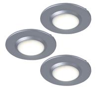 Spot à encastrer IP44 pour salle de bains Spot à encastrer Plafonnier chromé rond, alu mat, LED 3W blanc froid, DxH 7x1 cm, 3 pièces