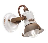 Spot Applique Murale Céramique Métal B : 9 CM Blanc Antique Shabby Châtain E14