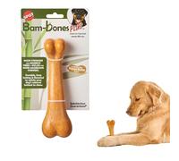 SPOT Bam-Bones Plus Dino Bone - Fibre de bambou et nylon, durable à mâcher pour chiens agressifs - Excellent jouet pour les chiens de moins de 40,8 kg, sans éclats, 18,4 cm, saveur beurre d'arachide