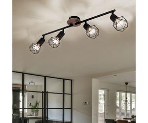 Spot bar 4-flammes plafonnier 4 spots plafonnier pivotant, bois marron métal noir, 4x douilles E14, L 60 cm