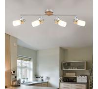 Spot barre plafonnier bois lumière spot spot salon, 4 spots flammes mobiles métal bois argent marron opale, 4x LED 4 watts 400 lumens blanc chaud, PxHxL 10x14,5x60