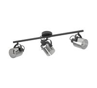 Eglo plafonnier Berregas, barre 3 spots, spots plafond avec abat-jours en verre, lampe métal noir et verre fumé, douille E27