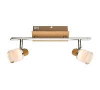 Spot de plafond 2 flammes en bois, orientable, applique murale, spot LED, en chrome, interrupteur, 2x LED 5W 380Lm blanc chaud, L 35 cm