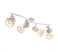 Spot de plafond 4 flammes métal Plafonnier bois E27 Barre de spot 4 flammes blanche, spot orientable, 4x E27, LxlxH 72x32x20 cm