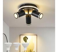 Spot de Plafond à LED 3 Flammes Orientable, Plafonnier Rond avec Incandescence Inférieure 15W+3x5W GU10 Spots,3000K Blanc Chaud Applique Plafond,Lampe de Plafond Moderne,Spot Pour Cuisine,Salon Noir
