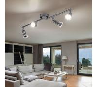 Rampe de spots LED plafonnier salon 4 flammes, métal argenté, 4x 3W 4x 280lm blanc chaud, L 60 cm