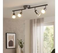 Rampe de spots LED plafonnier salon 4 flammes, métal argenté, 4x 3W 4x 280lm blanc chaud, L 60 cm