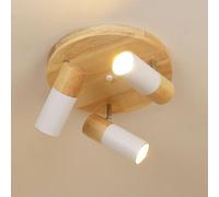 Spot de Plafond en Bois à 3 Ampoules, Rond et réglable, kit d'éclairage sur Rail Fixe, Spots directionnels, plafonniers à 3 Voies pour Cuisine, Bureau, Mur d'images, Bar (Blanc)