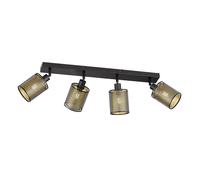 Spot de plafond, lampe de salon, 4 flammes, design treillis, spots mobiles, acier, noir doré, 4x douilles E14, LxPxH 64x10x18 cm