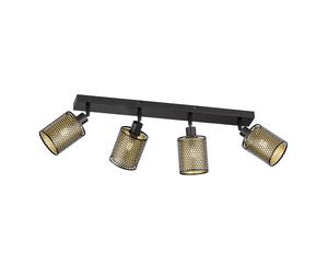 Spot de plafond, lampe de salon, 4 flammes, design treillis, spots mobiles, acier, noir doré, 4x douilles E14, LxPxH 64x10x18 cm