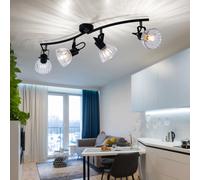 Plafonnier Spotleiste noir Plafonnier 4 flammes Plafonnier salon, spots orientables, métal verre, 4x E14, LxH 70 x 18 cm