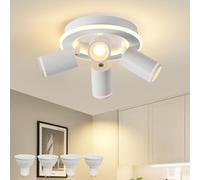 Spot de Plafond LED 4 Flammes Pivotant,Plafonnier Rond avec Incandescence Inférieure 22W+4x5W GU10 Spots,3000K Blanc Chaud Applique Plafond,Lampe de Plafond Moderne,Spot Pour Cuisine,Salon Blanc