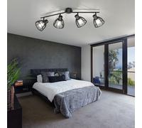 Plafonnier, spot de plafond, noir, lampe de chambre, 4 flammes, barre de spots, moderne, spots réglables, industriel, bois, E27, LxlxH 79x14x24,5 cm