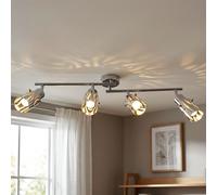Spot de plafond plafonnier salon spot bar, spots mobiles, verre opale chromé, 4x douilles E14, LxH 69x12,5cm