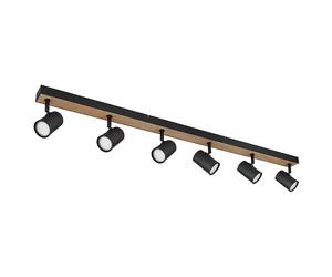 Spot de plafond plafonnier spot noir Spot strip 6 flammes, MDF aspect bois scandinave, 6x douilles GU10, LxPxH 115x6x13,5cm