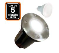 Spot Encastrable - EUROPALAMP - Lot de 5 - Inox 316 - IP65 - Ampoule GU10 5W Blanc Neutre 4500K