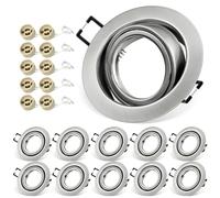 Spot Encastrable GU10 Set, Lot de 10 Cadre Spot LED Encastrable 68mm Nickel Brossé, avec Douille GU10, Rond Cadre de Montage Spots de Plafond, Orientable 30° AC 230V, pour LED Lampes Ou Halogènes