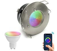 Spot encastrable IP65 SMART WiFi 5 W GU10 LED RGBW RGB 2700 K Dimmable chromothérapie bain turc box douche voice control Alexa Google Home IFTTT APP smartphone Android iOS Silver Spazzolato
