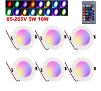 Spot encastrable Led Spots avec télécommande 230V, 16 couleurs Variable RGBW Spots encastrables Plafonnier rond Spots encastrables Ultra plat,10W 6Pc