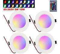 Spot encastrable Led Spots avec télécommande 230V, 16 couleurs Variable RGBW Spots encastrables Plafonnier rond Spots encastrables Ultra plat,10W 4Pc