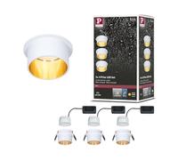 Spot encastré LED Paulmann Gil, kit de 3 x 6 W, 2700 K, blanc dépoli/doré | Kit de 3 spots encastrés, dimmables à l'aide d'un interrupteur, IP44, lumière blanche chaude, LED Coins remplaçables