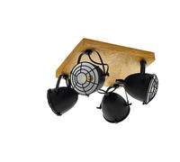 Eglo Plafonnier Lampe en bois noir 4 flammes spots orientables métal mat 4xE14 30×30×20,5 cm