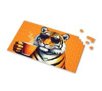 Spot It Jeu pour enfants Un tigre portant des lunettes de soleil tient une tasse de café vapeur. Puzzle photo pour fille de 3 ans, cadeau pour fille (1 000 pièces)