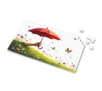 Spot It Jeu pour enfants Une main tenant un parapluie au milieu d'un champ de fleurs et de papillons colorés. Puzzle photo pour fille de 3 ans, cadeau pour fille (300 pièces)