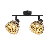 Spot Lampe De Plafond B: 45 Cm Noir Naturel 2-Flamme E14 Métal Bambou