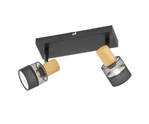 Spot, lampe de salon, plafonnier, 2 flammes, mobile, aspect bois, acier fer noir, 2x douilles E14, LxlxH 38,5x8x17 cm, WOFI 11650