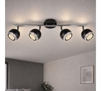 Plafonnier, spot, barre de spots, lampe de salon, spot de plafond, spots 4 flammes, mobile, métal chromé noir, 4x GU10, LxH 55x15cm