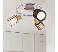 Plafonnier métal bois salle à manger design lampe spot rond chrome noir marron plafonnier salon, en verre, spots mobiles, 3x E14 max. 40W, 25 cm