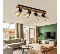 Spot Lampe Plafonnier Luminaire 4xE14 Bois Verre Fumé Mobile Noir