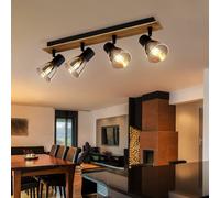 Spot Lampe Plafonnier Luminaire En Bois 4xE14 Verre Fumé Noir Mobile
