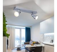 Plafonnier spot 2 lampes, plafonnier orientable 2 spots chrome, 2x LED 3,2W 240Lm blanc chaud, LxPxH 34x7x14 cm