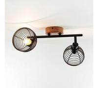 Spot Lampe Retro B: 34 Cm Bois Métal 2X E14 Plafonnier Projecteur Salon