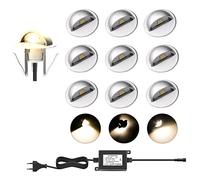 Spot Led Encastrable Exterieur - Mini Spot Led Pour Terrasse YZGWZLD Blanc Chaud Led Exterieur Terrasse Lampe Kit Lot de 10 IP67 Etanche, Ø35mm 0.4W DC12V Pour Chemin Bois Piscine Escalier
