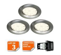 Spot LED encastrable fixe - LAMPESECOENERGIE - Alu brossé - 5W - Blanc chaud - Lot de 3