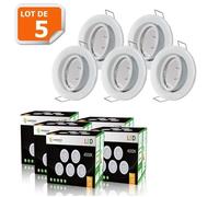 Spot LED encastrable orientable blanc avec ampoule GU10 230V eq. 50W lumière blanc neutre - Lot de 5
