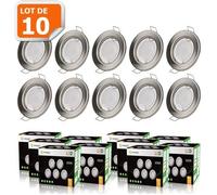Spot LED encastrable ronde fixe Alu Brossé - LAMPESECOENERGIE - 5W - Blanc chaud - Lot de 10