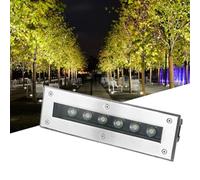Spot LED encastré extérieur - Lampe de jardin enterrée, éclairage souterrain linéaire rectangulaire, éclairage d'allée de couloir étanche IP67 pour escaliers (blanc chaud, 85-245 V (18 W)) (blanc