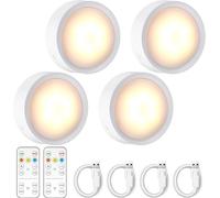 Spot Led Rechargeable Usb 4 Pcs, Veilleuse Cuisine Sans Fil Escalier Placard,3 Couleurs Dimmable,5 Niveaux De Luminosité, Avec Télécommandes,Magnétique,Minuterie (Avec Autocollant En Métal)
