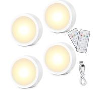 Spot Led Rechargeable Usb 4 Pcs, Veilleuse Cuisine Sans Fil Escalier Placard,3 Couleurs Dimmable,5 Niveaux De Luminosité, Avec Télécommandes,Magnétique,Minuterie (Avec Autocollant En Métal)